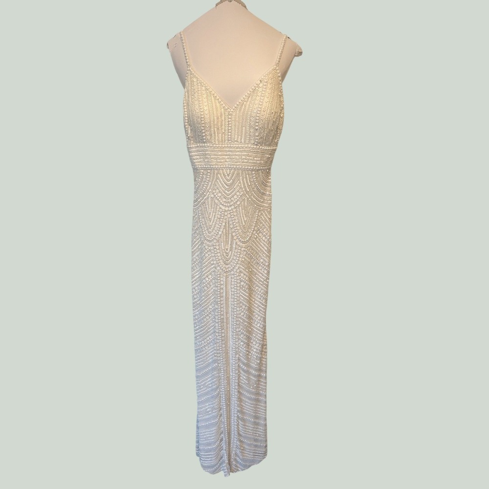 Sherri Hill White Fully Beaded Pearl Sequin Formal Gown Lace-Up Corset Back Sz 6